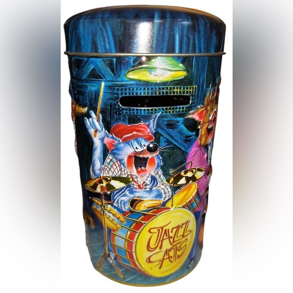 Churchill’s Confectionery Jazz Cats Vintage Metal Coin Bank – Tin Money Box
